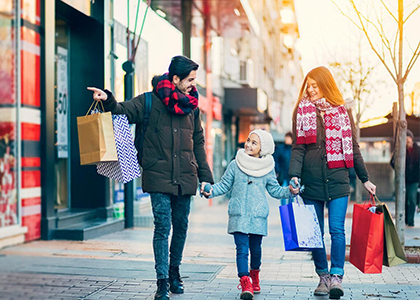 Family shopping in winter